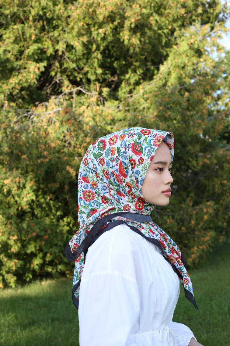 BASIC EŞARP KARANFİL DESEN SIYAH - 4