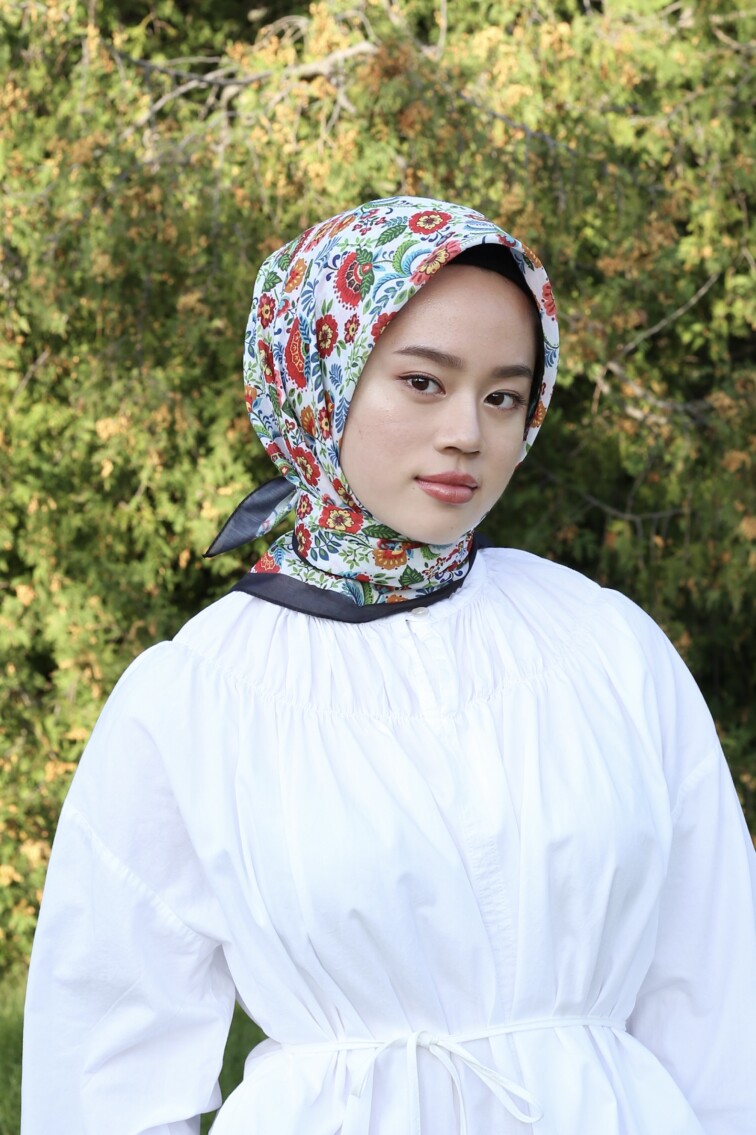 BASIC EŞARP KARANFİL DESEN SIYAH - 1