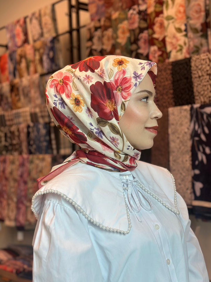 Gülbahar Eşarp - Krem Bordo