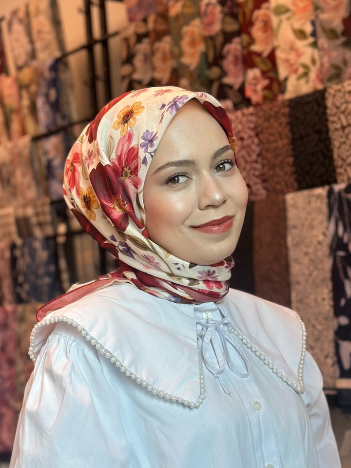 Gülbahar Eşarp - Krem Bordo