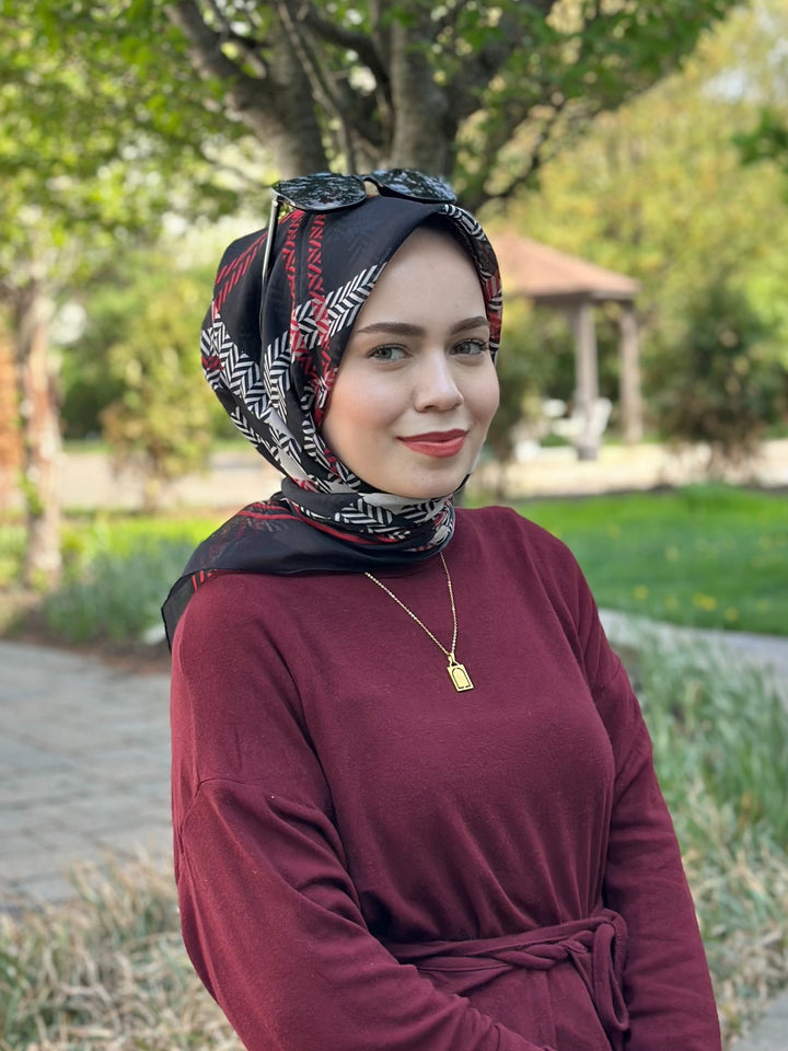 Ekose Esarp - Siyah Bordo