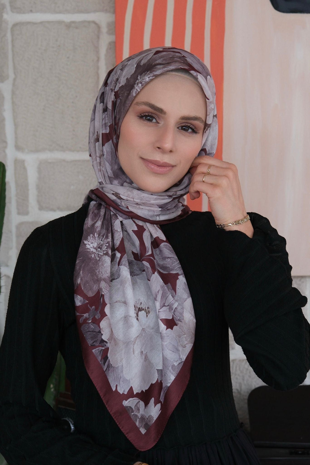 Velvet Bloom Esarp - Kizil Kahve