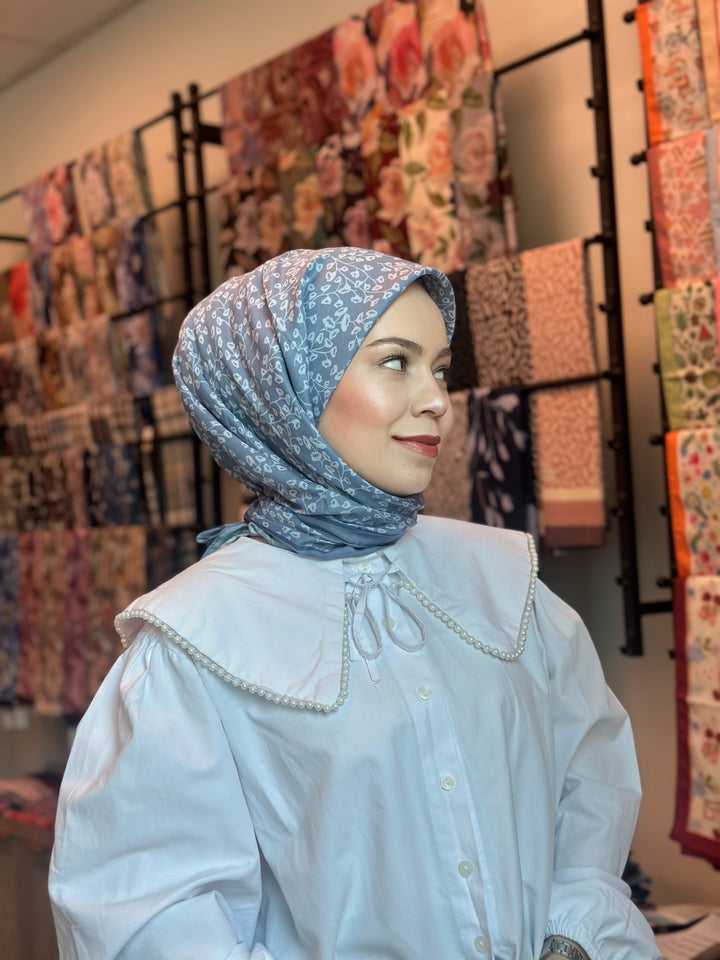 İnci Dalı Eşarp - Mavi Gri
