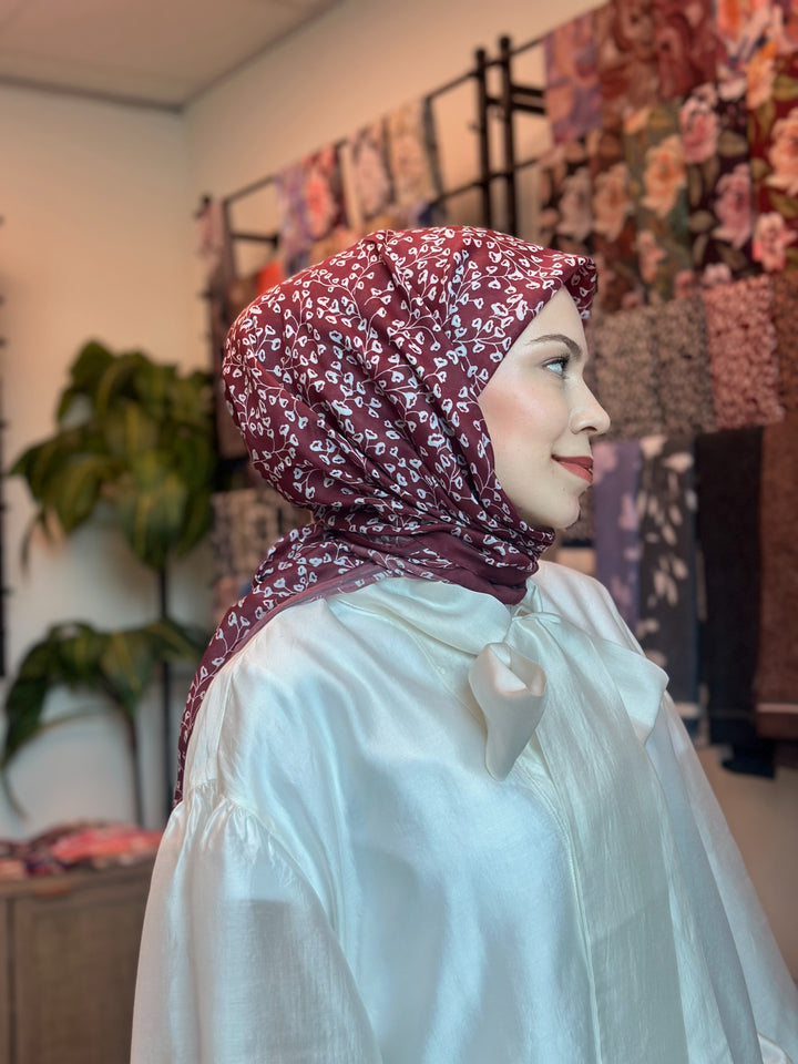 İnci Dalı Eşarp - Bordo