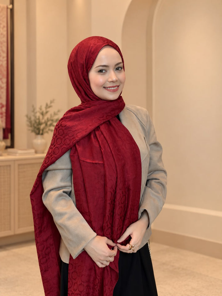 Organik Sedef Dubai Şal - Kırmızı