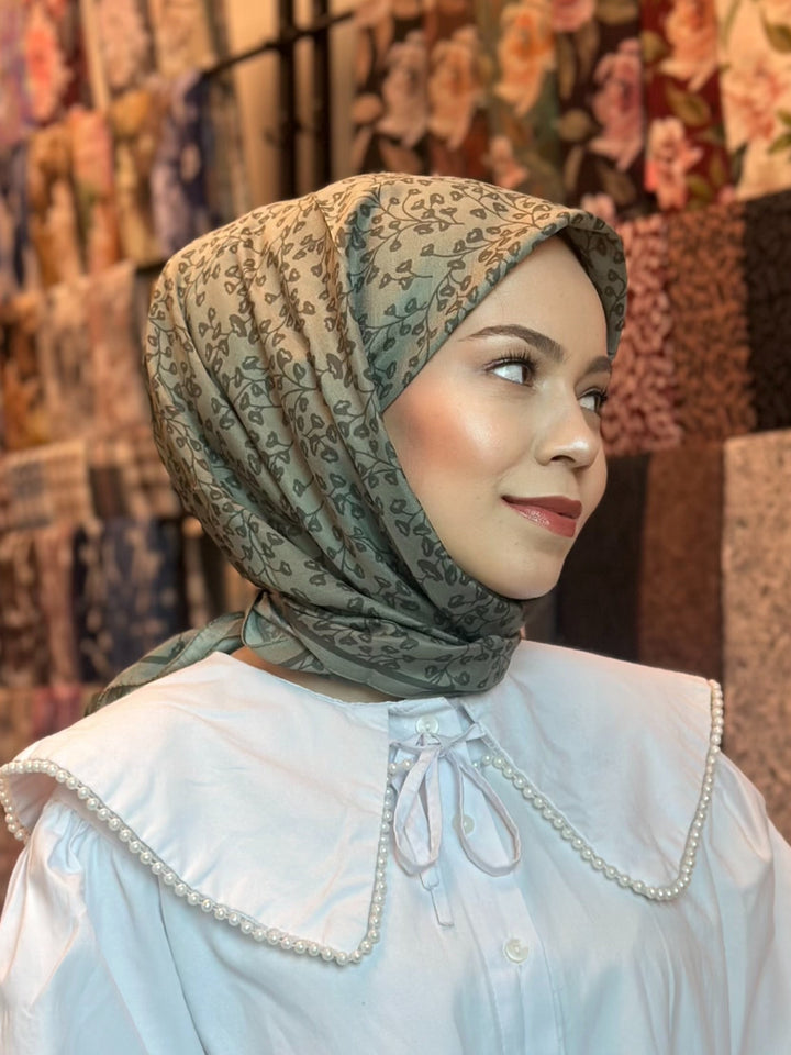 İnci Dalı Eşarp - Haki