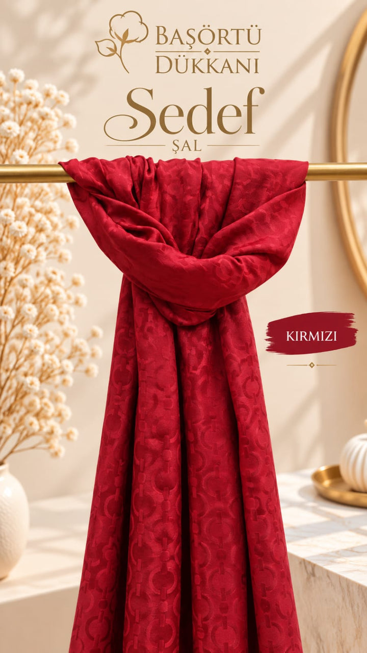 Organik Sedef Dubai Şal - Kırmızı