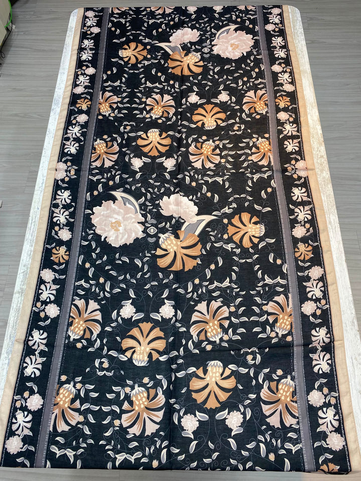 Saray Çiçeği Desen Şal - Siyah