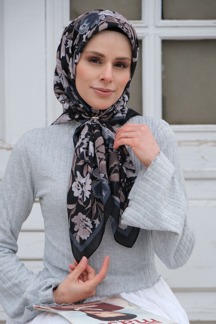 Florya Esarp - Siyah Bej