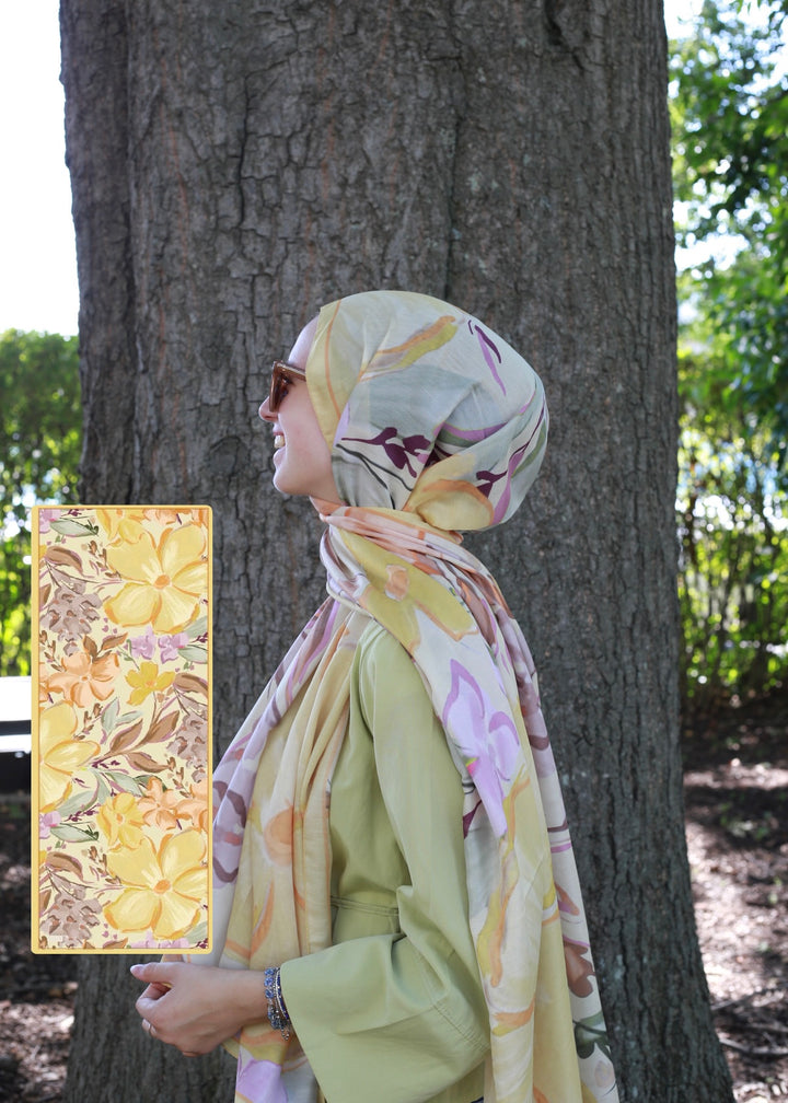 Zambak Desen Şal- Butter Yellow