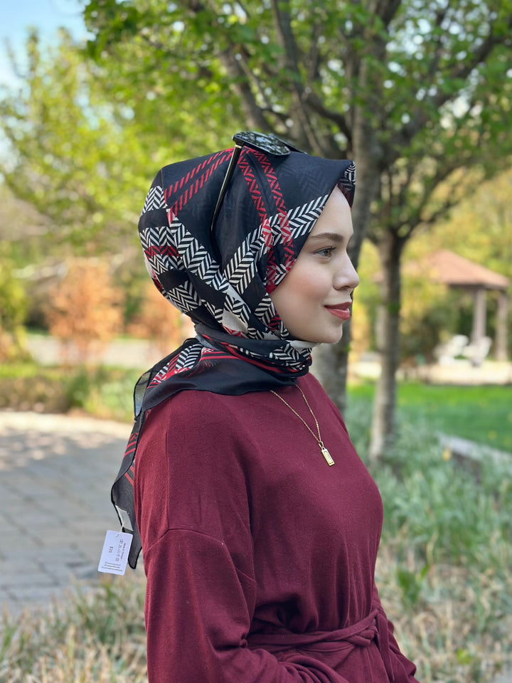 Ekose Esarp - Siyah Bordo