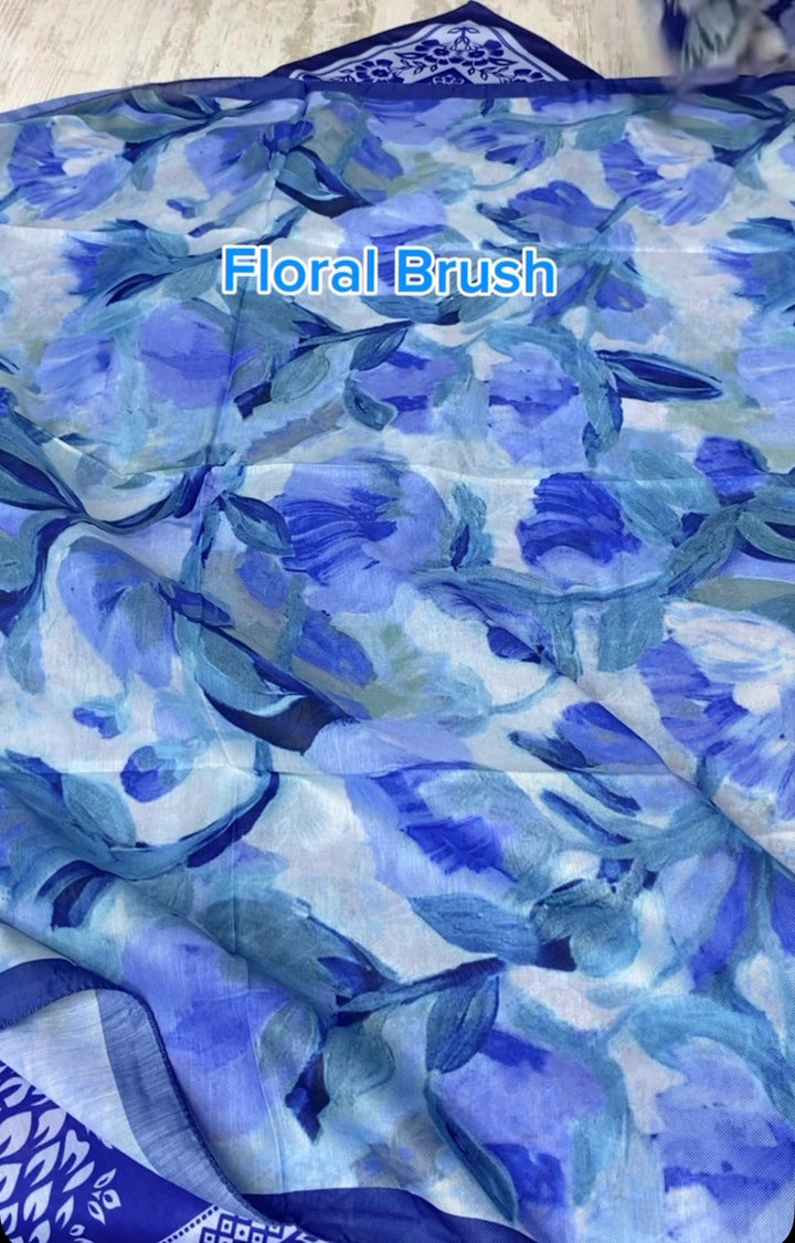 Floral Brush Sal - Gece Mavisi