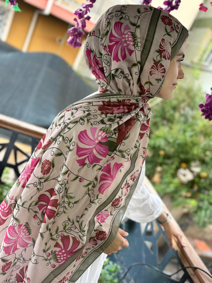 Saray Çiçeği Desen Şal - Soft Yeşil