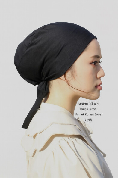 DİKİŞLİ BONE - SİYAH - 