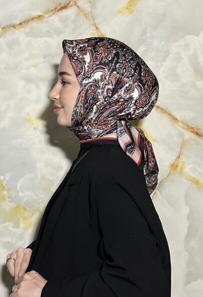 FİRUZE DESEN EŞARP - SİYAH KIRMIZI 