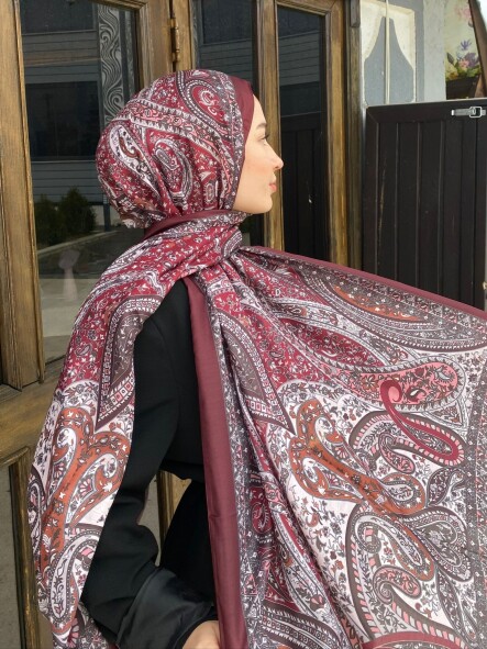 FİRUZE 2 DESEN ŞAL - BORDO 