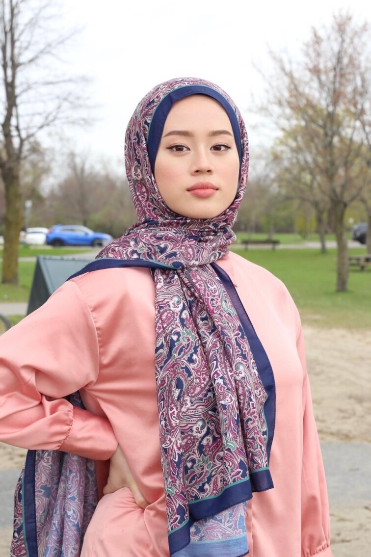 FİRUZE 3 DESEN ŞAL - LACİVERT PEMBE - 1