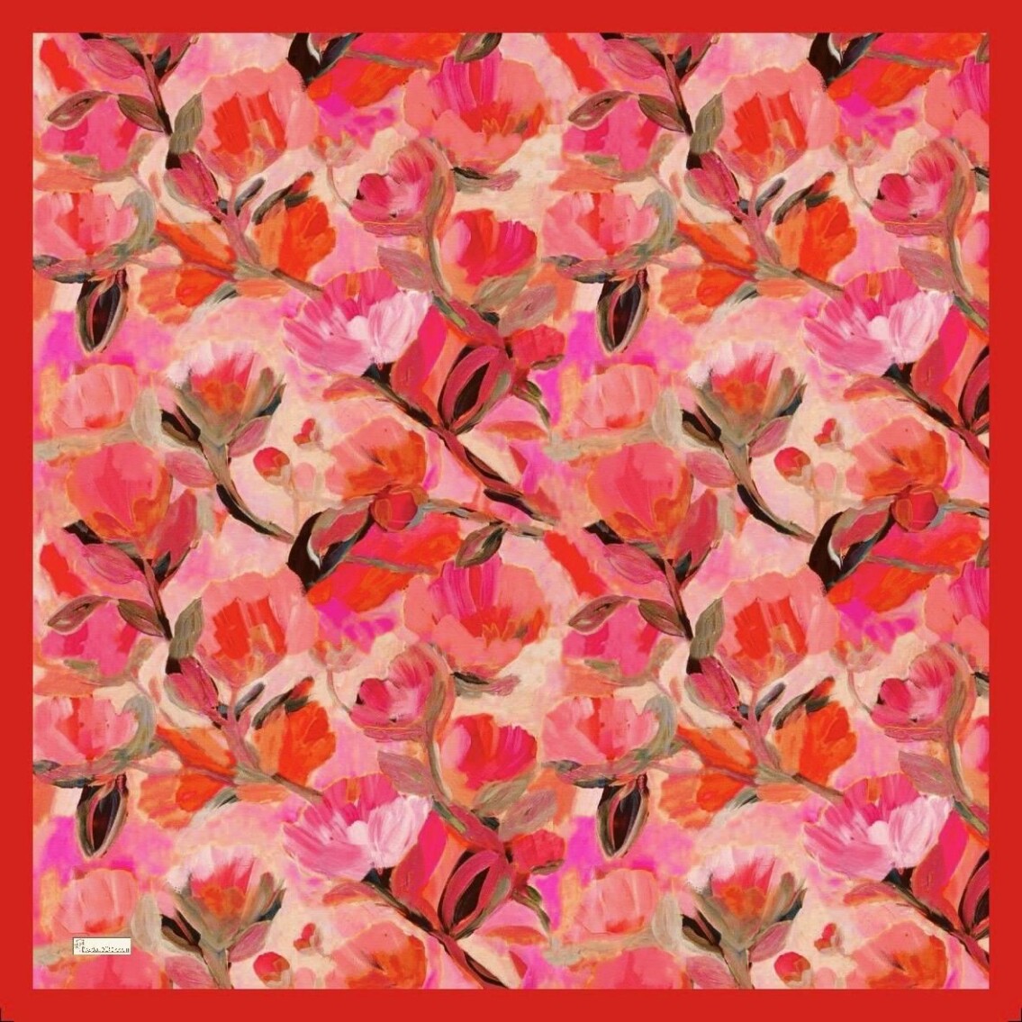 FLORAL BRUSH EŞARP - KIRMIZI - 1