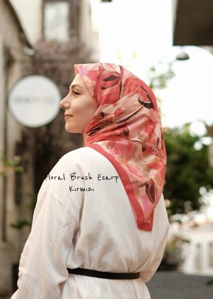 FLORAL BRUSH EŞARP - KIRMIZI 