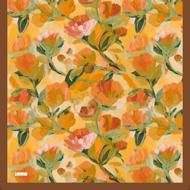 FLORAL BRUSH EŞARP - KAHVE ORANJ - 1