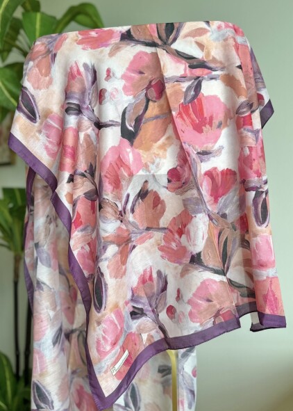 FLORAL BRUSH ŞAL - MOR PEMBE 