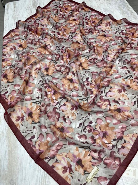 GARDEN DESEN EŞARP - GRI BORDO - 