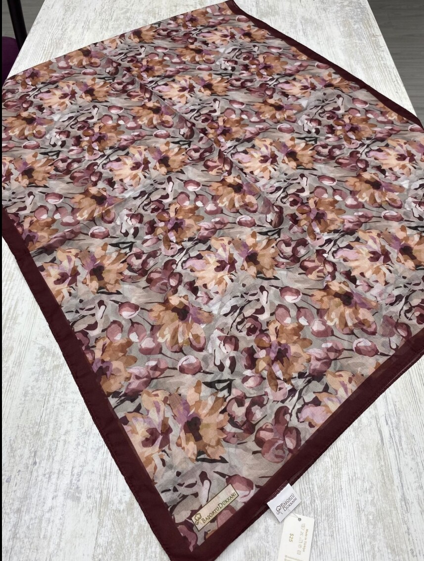 GARDEN DESEN ŞAL - GRİ BORDO - 5