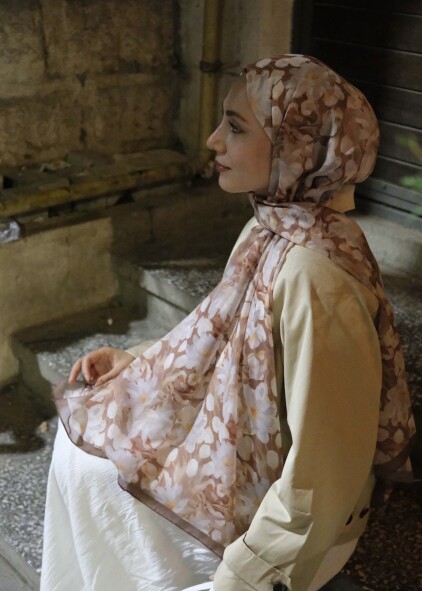 GARDEN DESEN ŞAL - SÜTLÜ KAHVE - 5