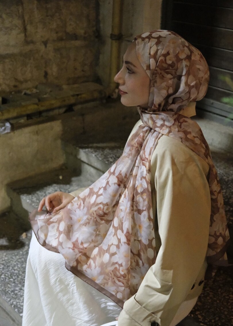 GARDEN DESEN ŞAL - SÜTLÜ KAHVE - 5