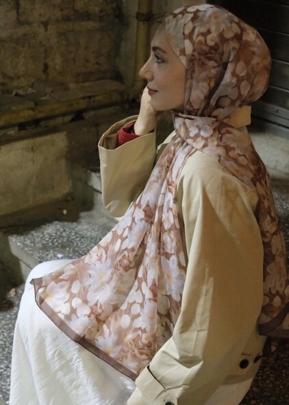 GARDEN DESEN ŞAL - SÜTLÜ KAHVE - 7