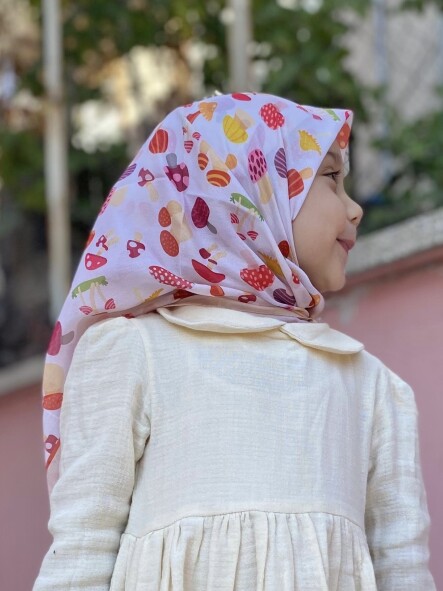 KİDS KREM MANTAR DESEN EŞARP - 