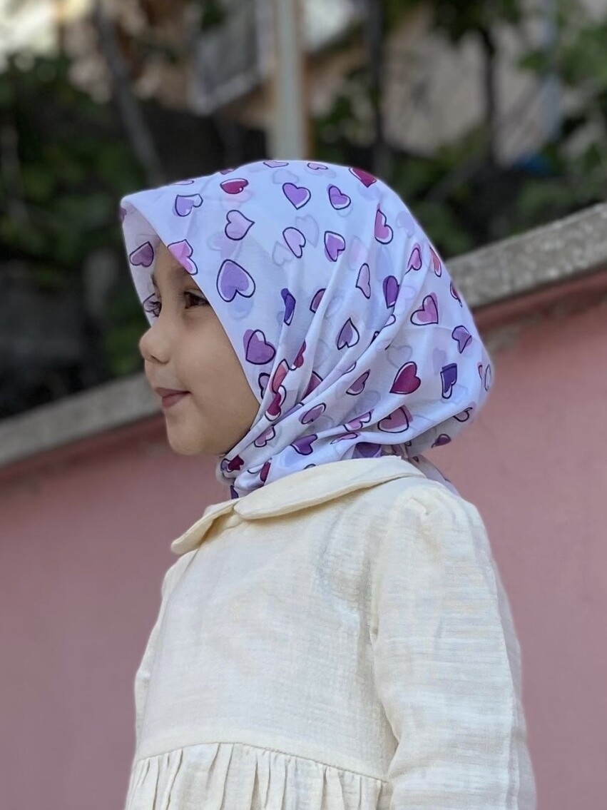 KİDS MOR KALPLER DESEN EŞARP - 4