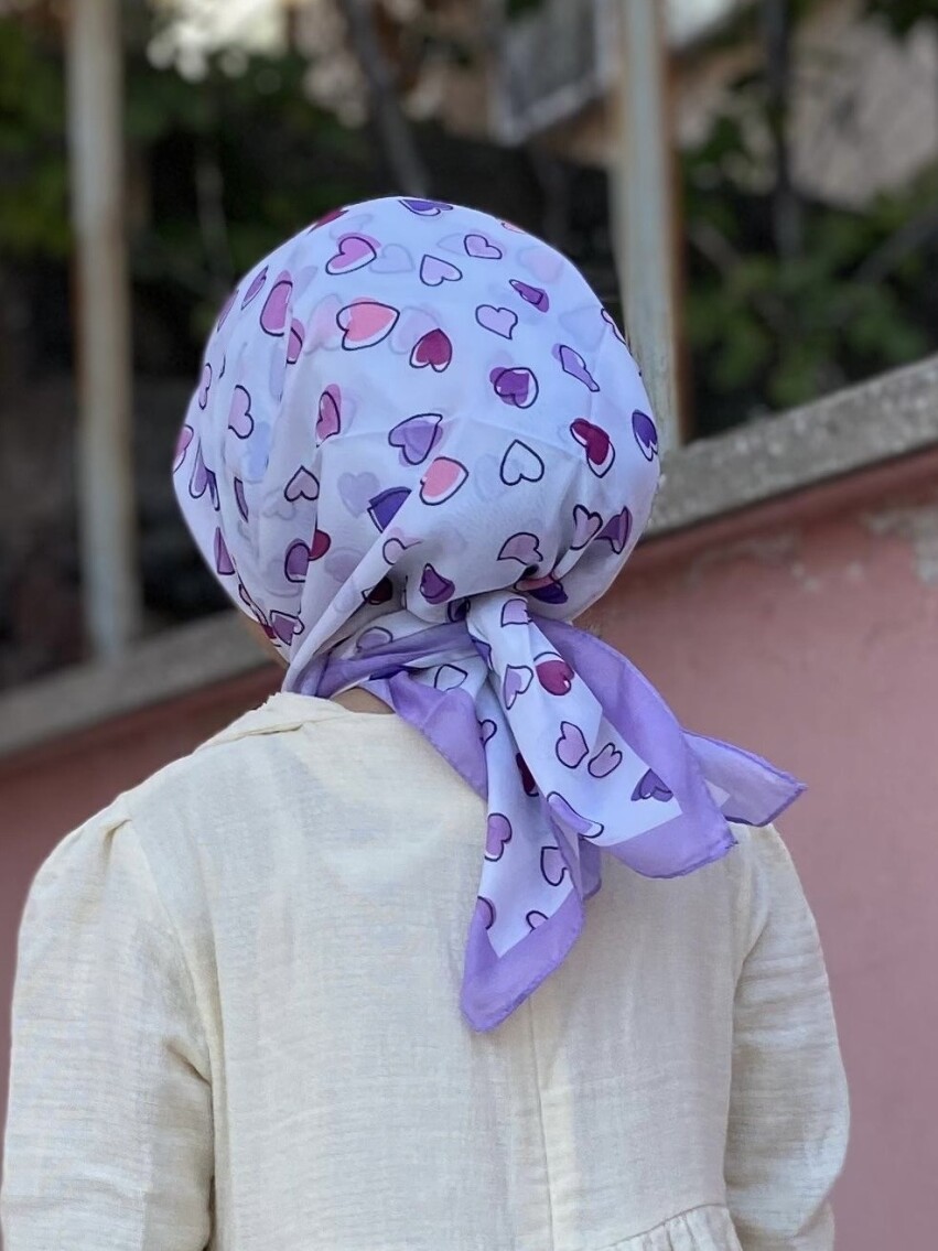 KİDS MOR KALPLER DESEN EŞARP - 5