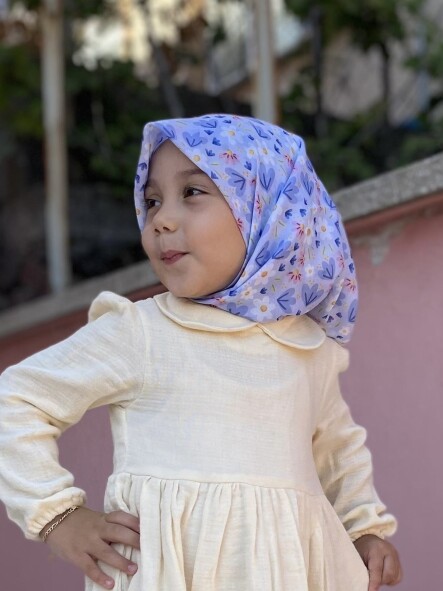 KİDS RÜYA ÇİÇEĞİ DESEN EŞARP MAVI - 