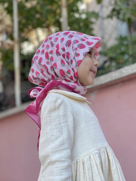 KİDS SULU BOYA ÇİLEK DESEN EŞARP - 6