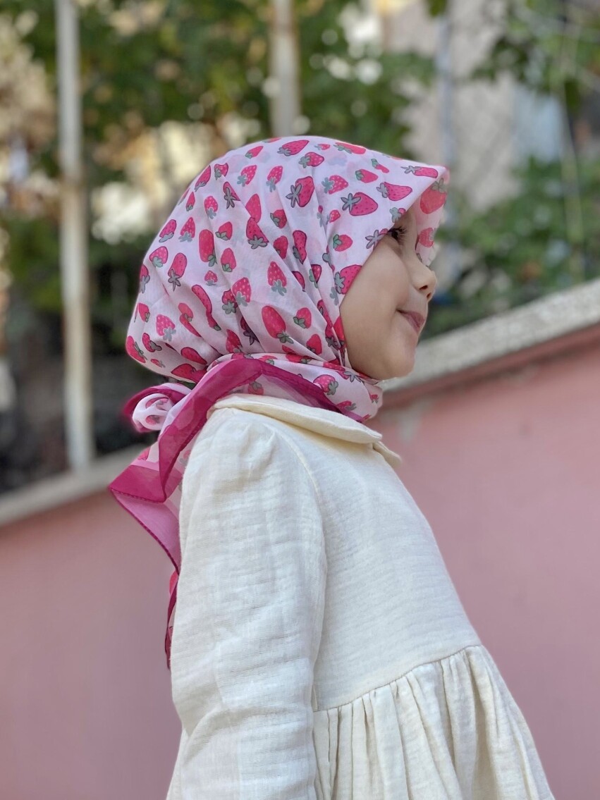 KİDS SULU BOYA ÇİLEK DESEN EŞARP - 6