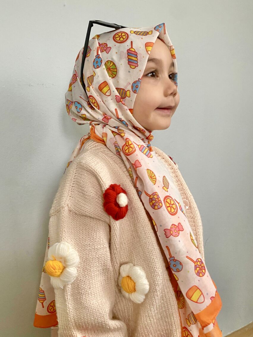 KİDS TURUNCU ŞEKER DESEN ŞAL - 2