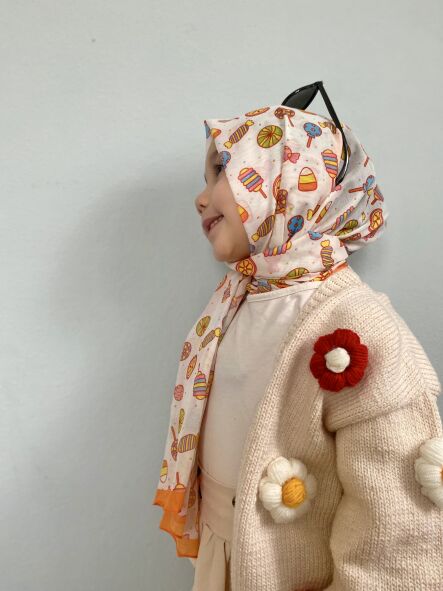 KİDS TURUNCU ŞEKER DESEN ŞAL - 3