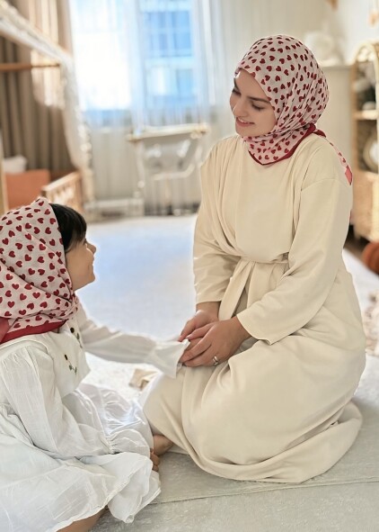 KIRMIZI KALP DESEN ANNE-KIZ ESARP TAKIMI - 2