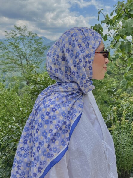 MAVİ KIR ÇİÇEĞİ DESEN ANNE ŞAL - 1