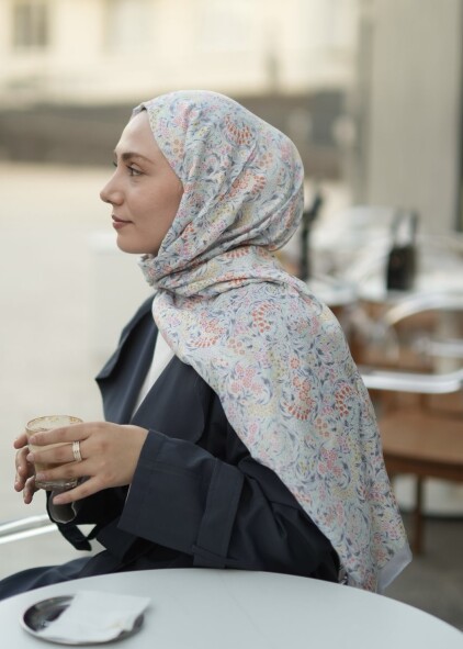 NAZENİN DESEN ŞAL - PASTEL MAVİ 