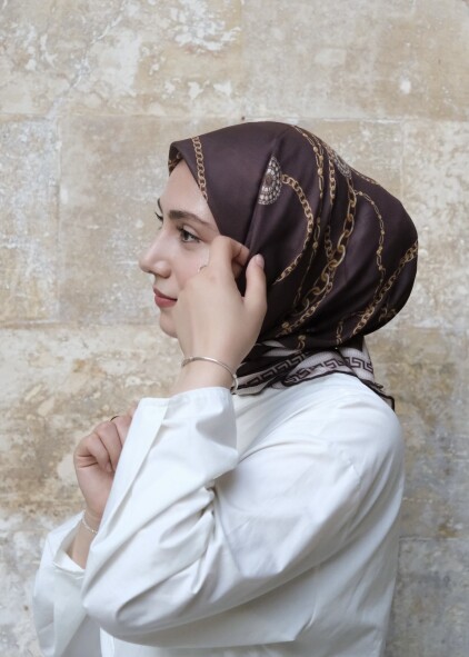 ZİNCİR DESEN EŞARP - ACI KAHVE - 