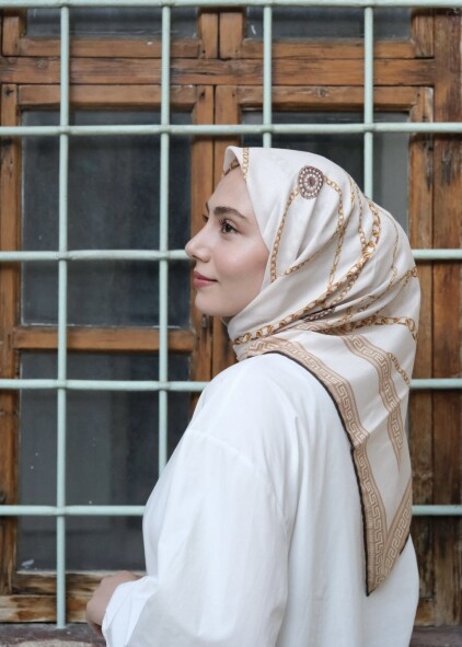 ZİNCİR DESEN EŞARP - BEJ - 