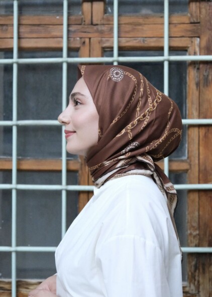 ZİNCİR DESEN EŞARP - ÇİKOLATA KAHVE - 