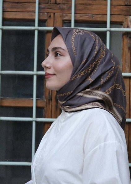 ZİNCİR DESEN EŞARP - FÜME - 