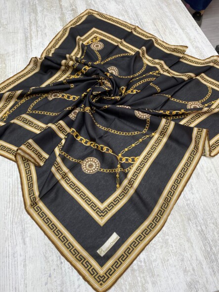 ZİNCİR DESEN EŞARP - GOLD SİYAH 