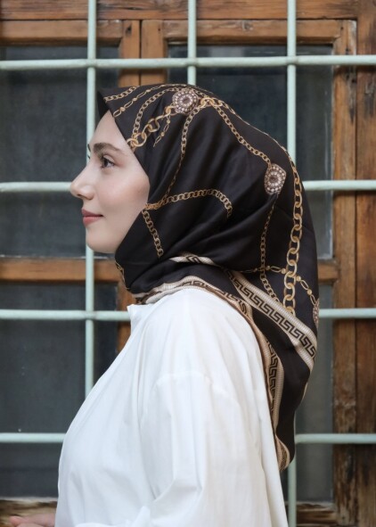 ZİNCİR DESEN EŞARP - GOLD SİYAH - 