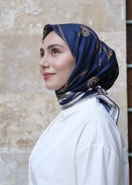 ZİNCİR DESEN EŞARP - LACİVERT - 