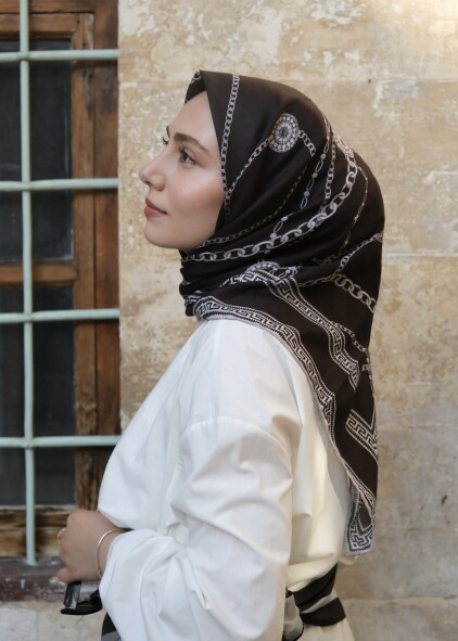 ZİNCİR DESEN EŞARP - SİYAH GÜMÜŞ - 